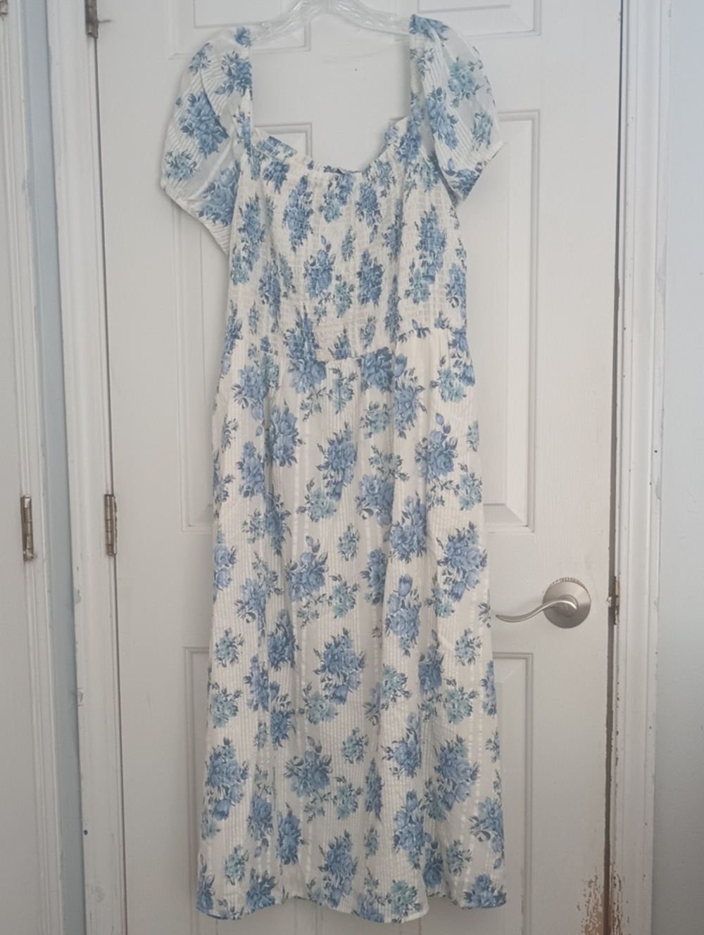 Loft Smocked Maxi Dress with Blue Floral Print